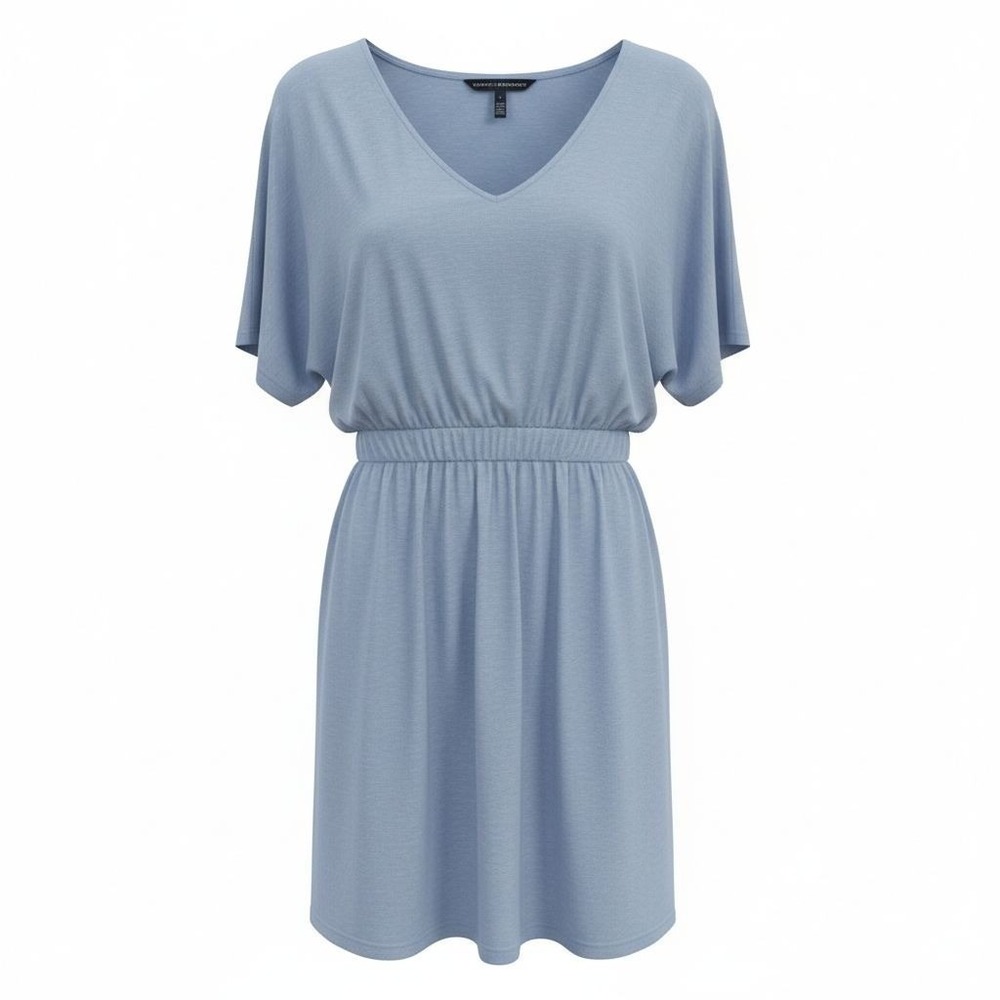 White House Black Market Gray Short-Sleeve V-Neck Elastic Waist Dress S Stretchy
